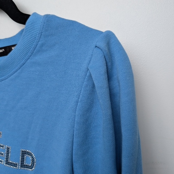 Karl Lagerfeld Rhinestone Logo Puff Shoulder 3/4 sleeve sweater Sz S - Picture 8 of 15